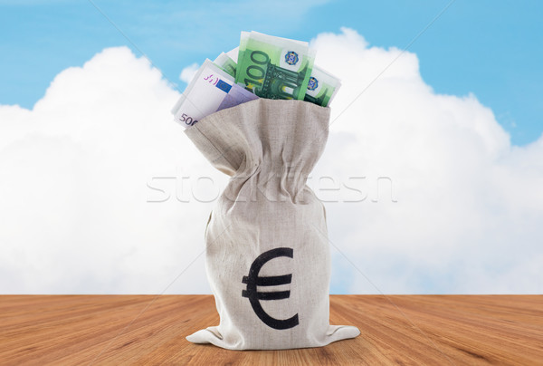 close up of euro paper money in bag on table Stock photo © dolgachov