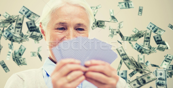 Feliz senior mulher cartas de jogar idade Foto stock © dolgachov