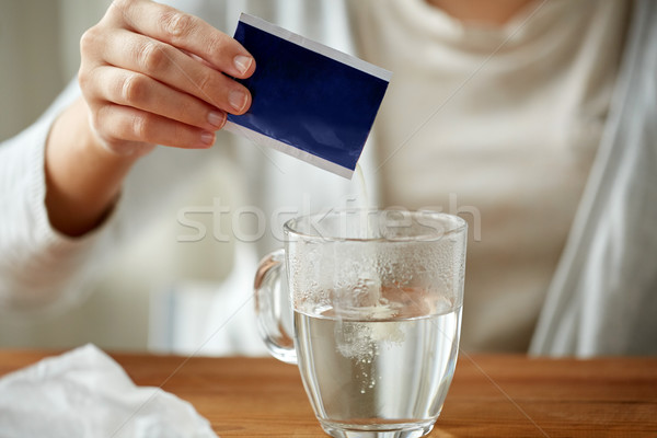 woman pouring medication into cup of water Stock photo © dolgachov
