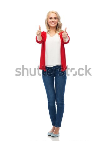 快樂 微笑 年輕女子 顯示 手勢 商業照片 © dolgachov
