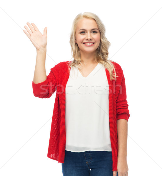 Mutlu gülen genç kadın el beyaz Stok fotoğraf © dolgachov