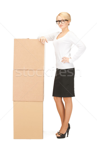 Attrattivo imprenditrice grande scatole foto donna Foto d'archivio © dolgachov