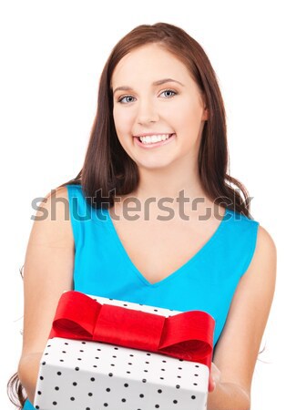 Niña feliz caja de regalo blanco mujer sonrisa feliz Foto stock © dolgachov