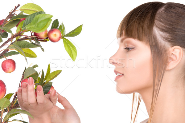 Сток-фото: женщину · яблоко · веточка · фотография · лице · красоту