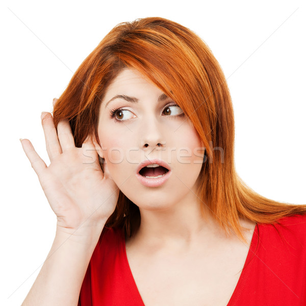 Boldogtalan nő hallgat pletyka fényes kép Stock fotó © dolgachov
