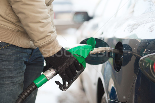 close up of male refilling car fuel tank Stock photo © dolgachov