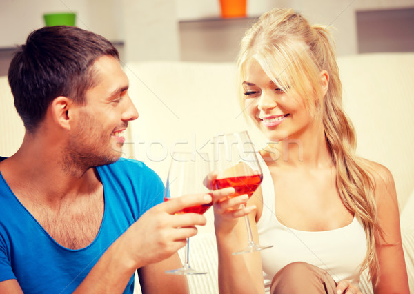 Foto stock: Romántica · Pareja · potable · vino · Foto · feliz