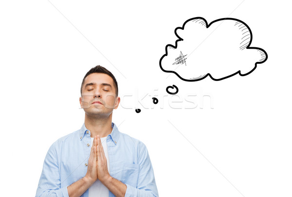 man praying to god with empty text bubble doodle Stock photo © dolgachov