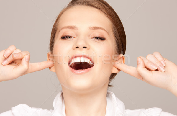 Femeie degete urechile imagine faţă Teen Imagine de stoc © dolgachov