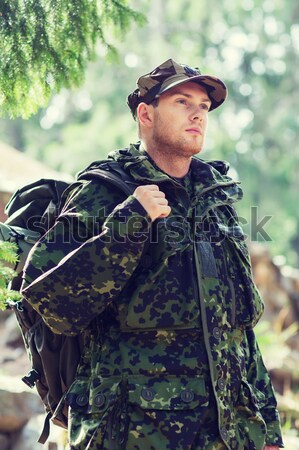 Photo stock: Jeunes · soldat · chasseur · fusil · forêt · chasse
