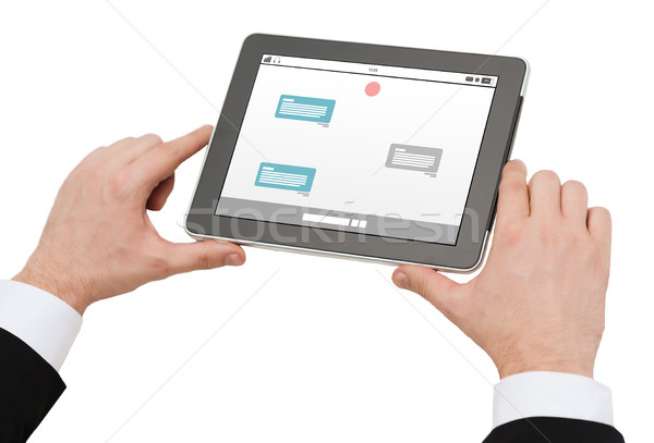close up of hands holding tablet pc with messenger Stock photo © dolgachov