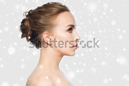 Gyönyörű fiatal nő arc hó tél emberek Stock fotó © dolgachov