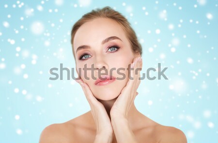Schönen Gesicht Hände Schnee Schönheit Stock foto © dolgachov