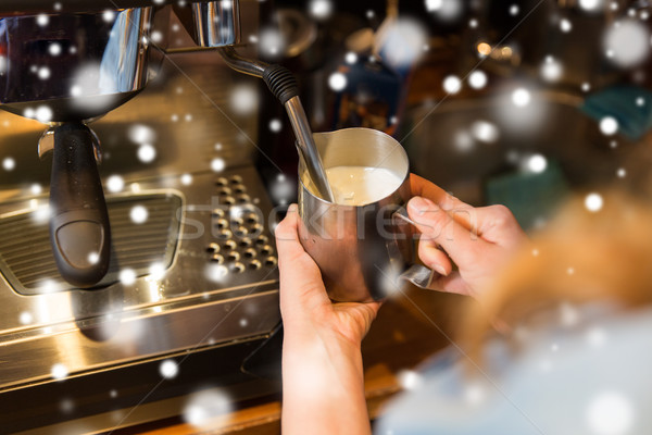 close up of woman making coffee by machine at cafe Stock photo © dolgachov