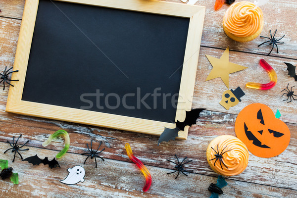 blank chalkboard and halloween party decorations Stock photo © dolgachov