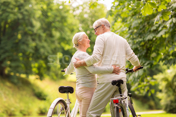 Stockfoto: Gelukkig · fietsen · zomer · park · ouderdom