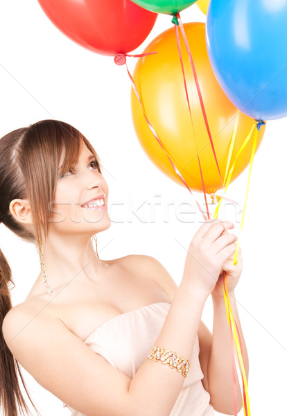 Stok fotoğraf: Mutlu · genç · kız · balonlar · beyaz · kadın · parti