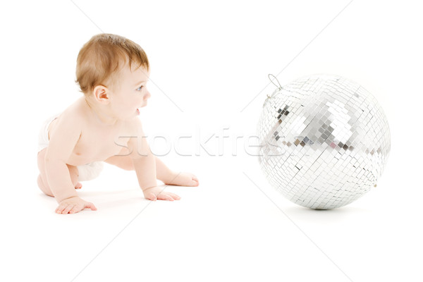 Adorabil copil băiat mare Disco mingea alb Imagine de stoc © dolgachov