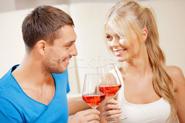 Foto stock: Romántica · Pareja · potable · vino · Foto · feliz