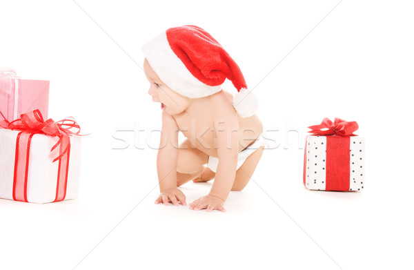Stock fotó: Mikulás · segítő · baba · karácsony · ajándékok · fehér