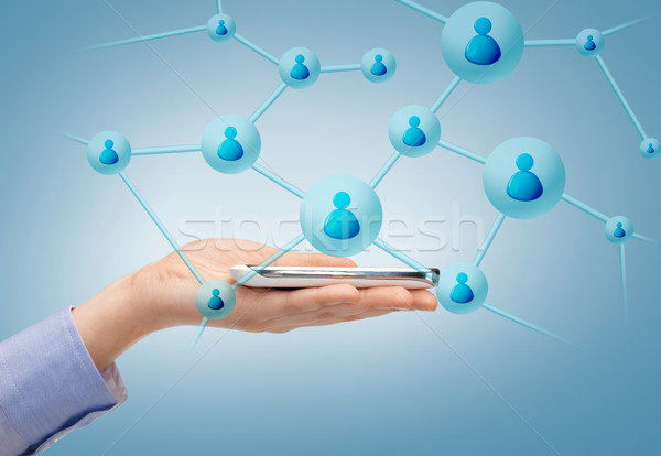 woman with smartphone and virtual contacts Stock photo © dolgachov