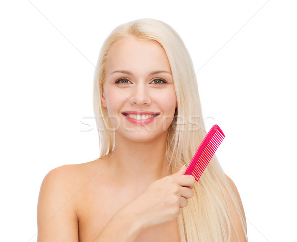 Stockfoto: Glimlachende · vrouw · haren · borstel · gezondheid · schoonheid · mooie · vrouw