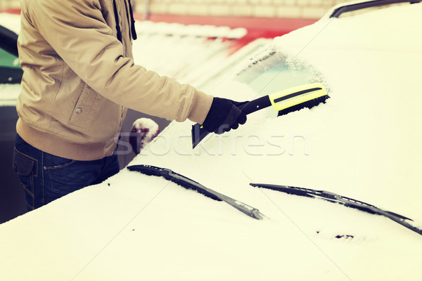 closeup of man cleaning snow from car Stock photo © dolgachov