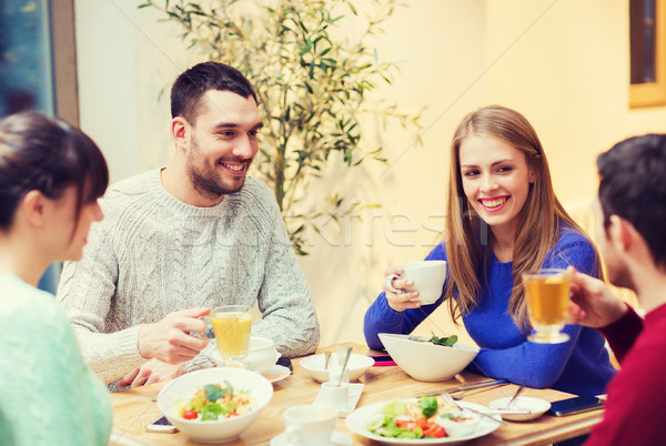 Foto stock: Feliz · amigos · reunião · jantar · café · pessoas