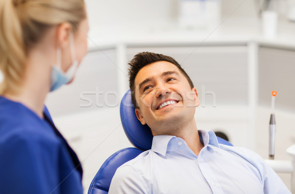 Stock foto: Weiblichen · Zahnarzt · glücklich · männlich · Patienten · Klinik