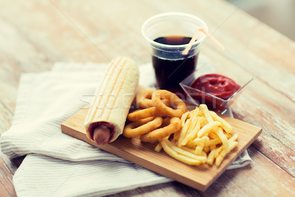 Foto stock: Fast-food · lanches · beber · tabela · insalubre · comer