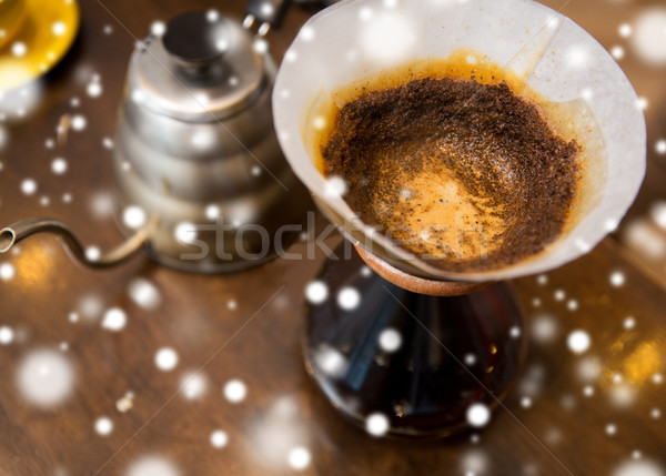 close up of coffeemaker and coffee pot Stock photo © dolgachov
