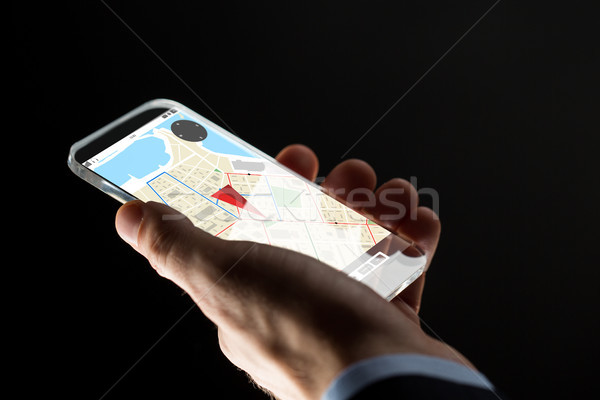 Stockfoto: Hand · gps · kaart · smartphone · business