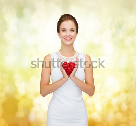 Foto stock: Feliz · verano · vestido · rojo · corazón