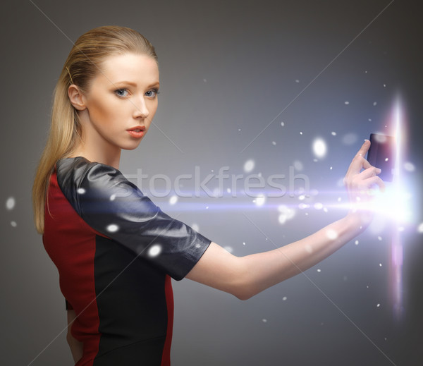 Frau zugreifen Karte Bild futuristisch Schönheit Stock foto © dolgachov