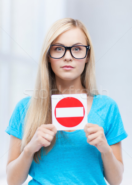 Stock photo: woman with no entry sign