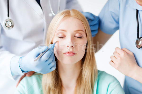 plastic surgeon and nurse with patient Stock photo © dolgachov