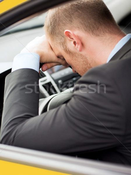 Fáradt üzletember taxi autó sofőr közlekedés Stock fotó © dolgachov