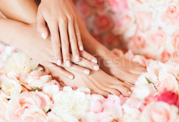 Stock foto: Weiblichen · Beine · Hand · Gesundheitswesen · Blumen