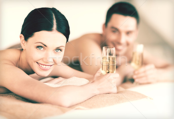 Stockfoto: Paar · spa · foto · salon · drinken · champagne