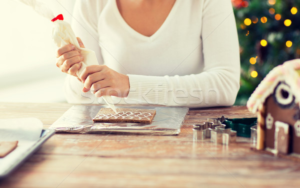 Frau Lebkuchen Häuser Kochen Stock foto © dolgachov