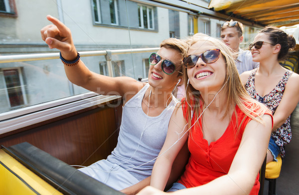 Foto stock: Feliz · Pareja · gira · autobús