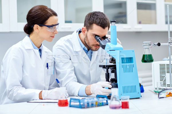 young scientists making test or research in lab Stock photo © dolgachov