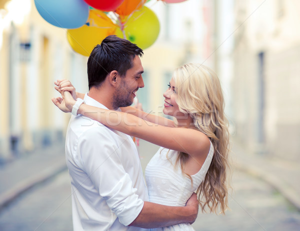 Foto stock: Pareja · colorido · globos · verano · vacaciones · celebración