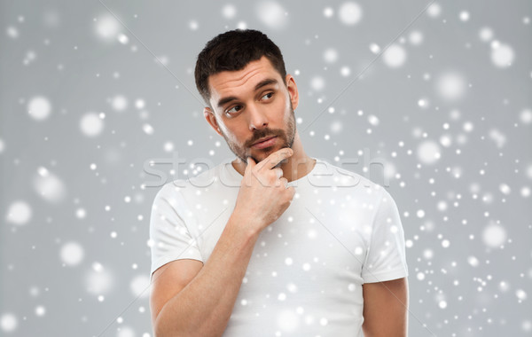 Foto stock: Homem · pensando · neve · duvido · inverno · natal