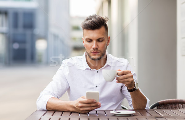 Foto stock: Hombre · potable · café · ciudad · Servicio