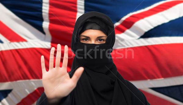 muslim woman in hijab showing stop sign Stock photo © dolgachov