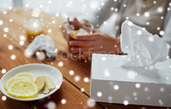 paper wipes box with lemon and ginger on plate Stock photo © dolgachov