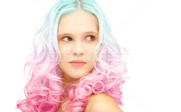 Stock foto: Teen · girl · trendy · farbenreich · Gradienten · gefärbt · Haar