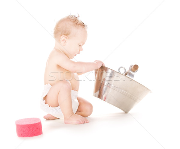 baby boy with wash-tub Stock photo © dolgachov