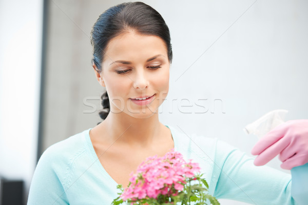 Hausfrau Blume hellen Bild Frau glücklich Stock foto © dolgachov